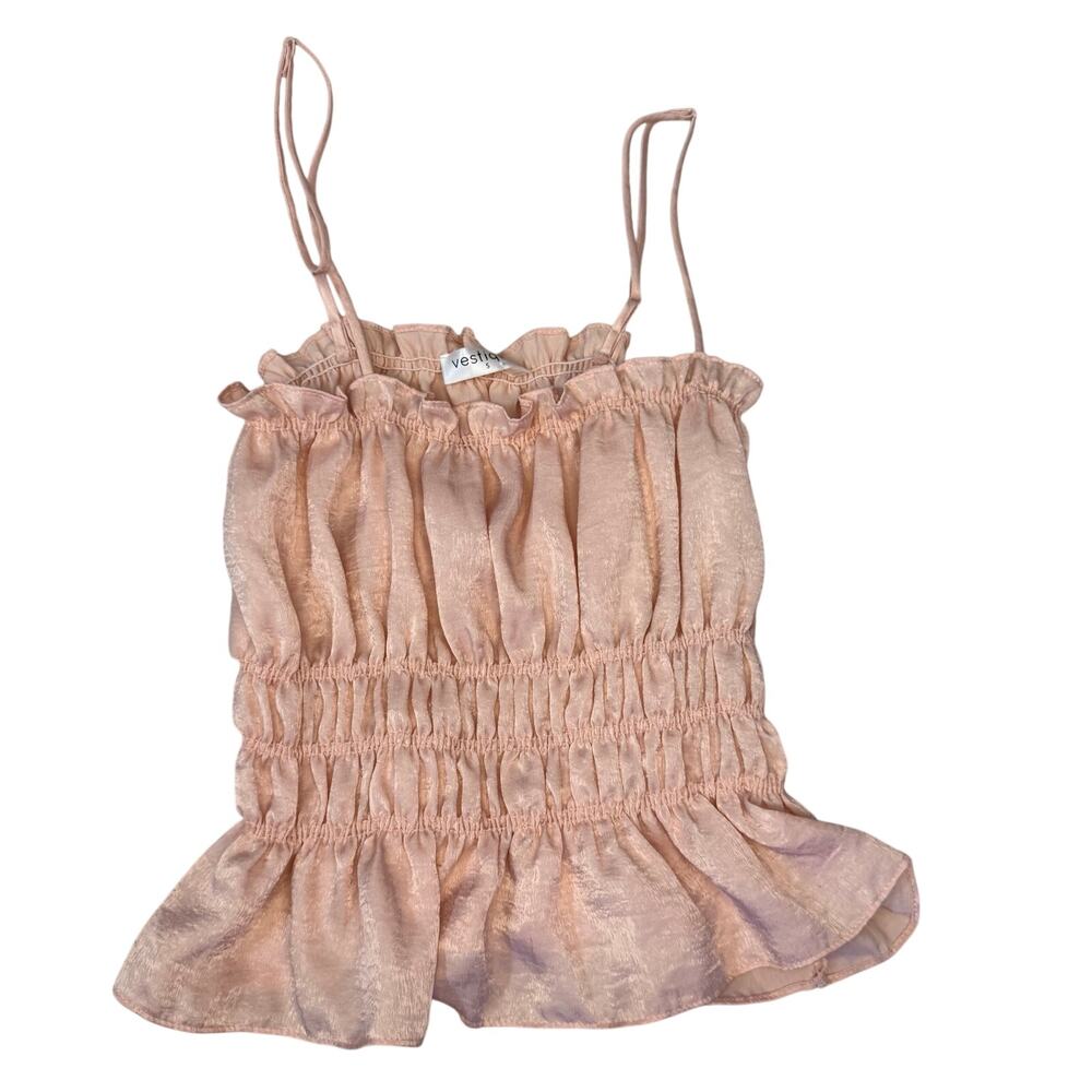 Vestique Pink Sheer Ruffle Peplum Cami Top Size Small